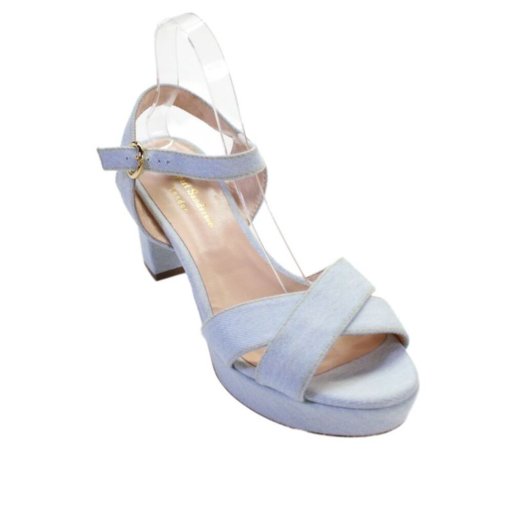 Rupert Sanderson Womens Block Heel Cross Ankle Strap Denim Sandals Blue 10.5